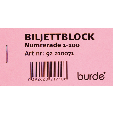 Biljettblock 1-100 rosa