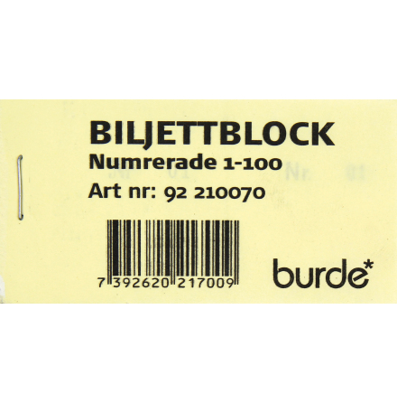 Biljettblock 1-100 gul