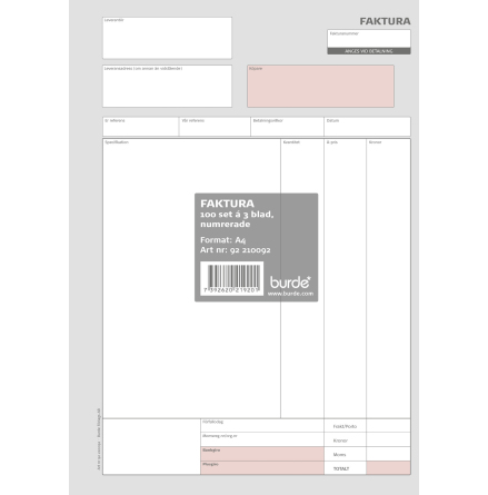 Fakturaset  A4 numrerade 3x100