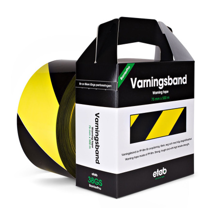 Varningsband 75mmx500m gul/sva