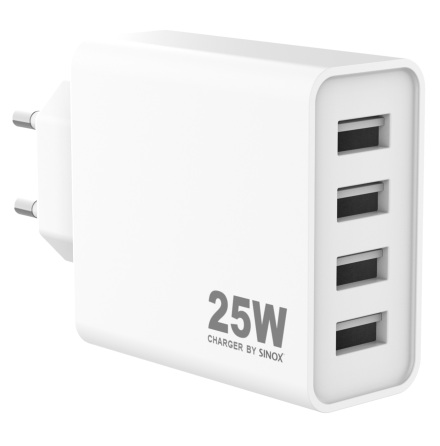 4xUSB-A laddare 25W. Vit